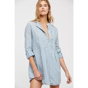 Free People x CP Shades Yoko Blue Striped Long Sleeve Tunic Shirt Dress Small